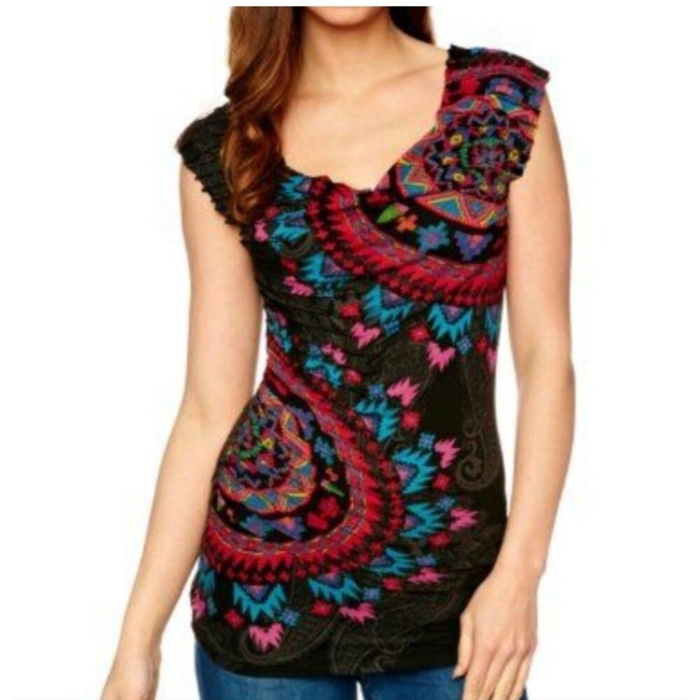 Desigual Womens Multicolor Sleeveless Collarless Pullover Tank Top Size Large